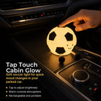 Football silicone night light with tap touch brightness control in a parked car interior