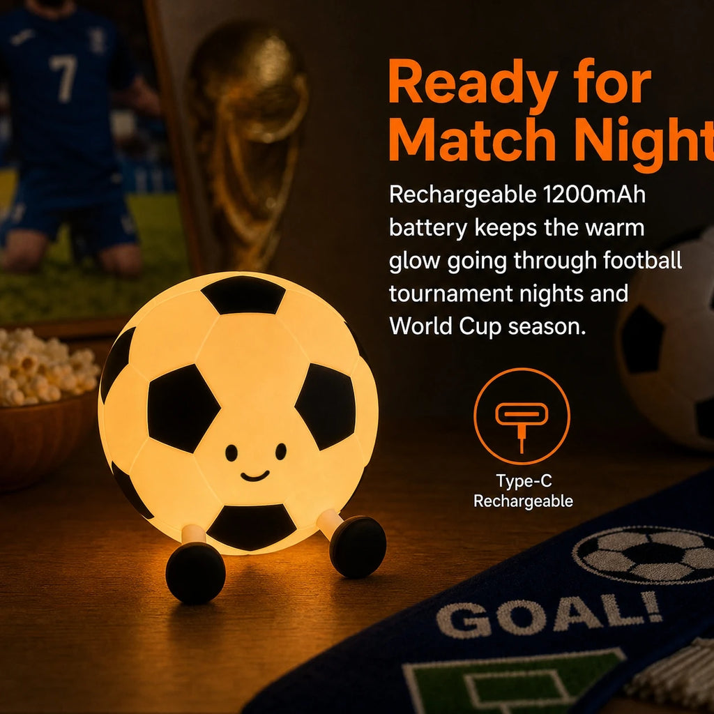 Rechargeable soccer ball night light with simple Type-C charging reminder