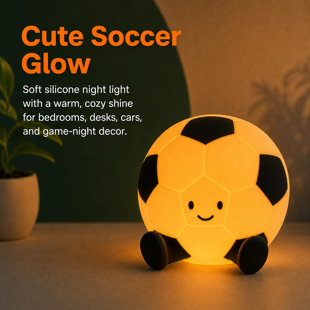 Cute soccer ball night light with warm glow for bedroom, desk, and cabin decor