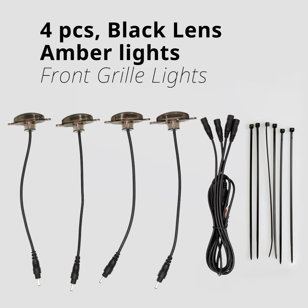 4-piece black lens amber grille light kit for a wider amber marker light layout across the front grille.