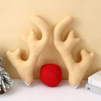Gold Christmas car antlers with red Rudolph nose for a soft plush holiday vehicle decoration.