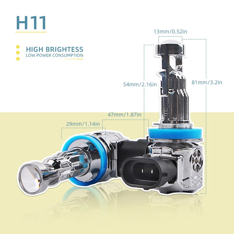 H11 LED headlight bulb upgrade set with compact connector body and bright white output for compatible headlight housings.