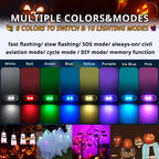 Halloween RGB lights with 8 colors and 10 lighting modes for fast flashing, slow breathing, SOS, and color-changing effects.