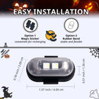 Halloween RGB light size detail with magic sticker and rubber band mounting options for quick seasonal decoration.