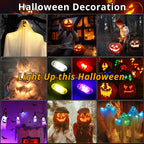 Halloween RGB lights adding colorful glow to ghosts, pumpkins, parties, costumes, yards, and room decorations.