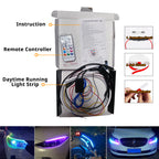 Headlight LED strip package with remote controller, control box, wiring, and mounting strip for front-end installation.