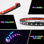 IP68 colorful LED hood strip with 5050 lamp beads, firm adhesive backing, and uniform front-end light output.