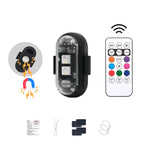 Magnetic RGB ambient lights with remote control, mounting accessories, and colorful mini lights for cars and small spaces.