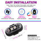 Magnetic RGB light size detail with magic sticker, rubber band, and magnet mounting options for flexible placement.
