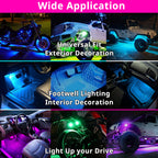 Wireless RGB strobe lights add color accents for footwells, bikes, scooters, motorcycles, and parked vehicle styling.