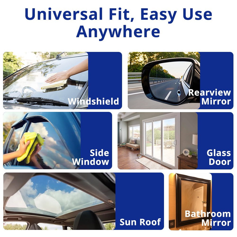 Car glass oil film cleaner for windshields, rearview mirrors, side windows, sunroofs, glass doors, and bathroom mirrors.