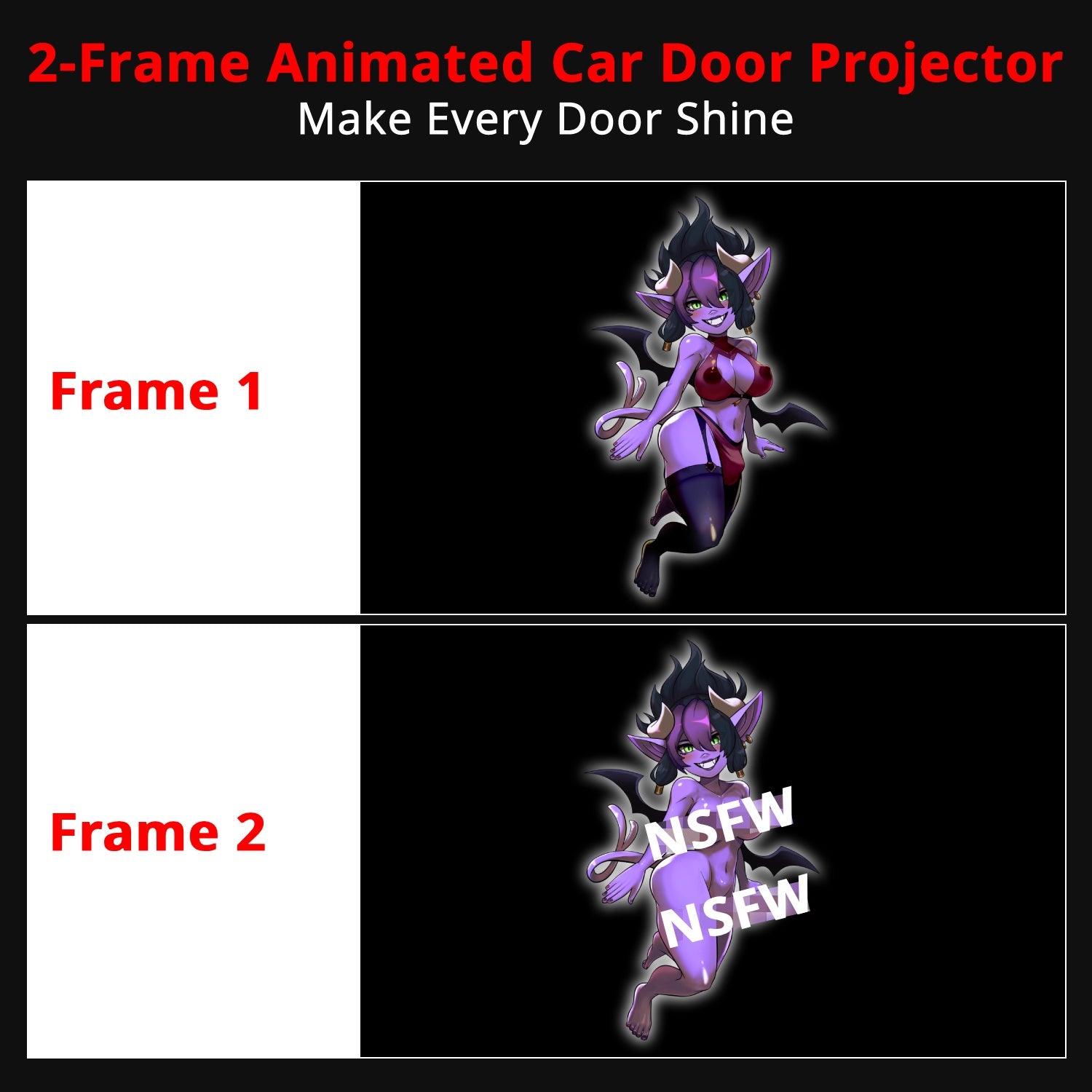 Nay 2-frame animated car door projector artwork changes between two ground projection frames for a more personal entry light.