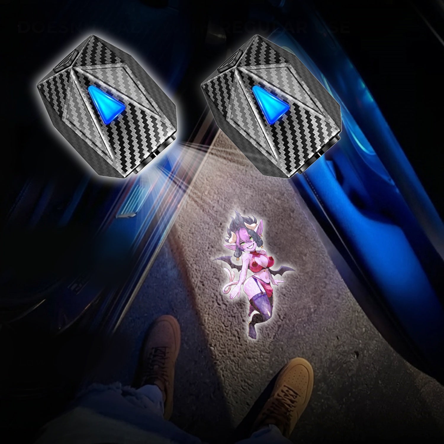 Nay artwork car door projectors create a 2-frame 18+ welcome glow when your door opens after dark.