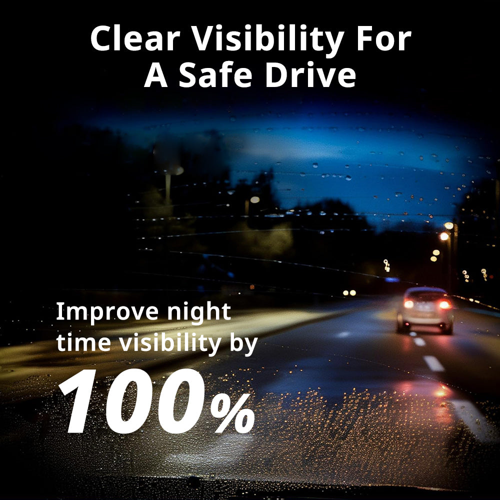 Glass water repellent supports clearer nighttime visibility by helping rain move away from the windshield surface.