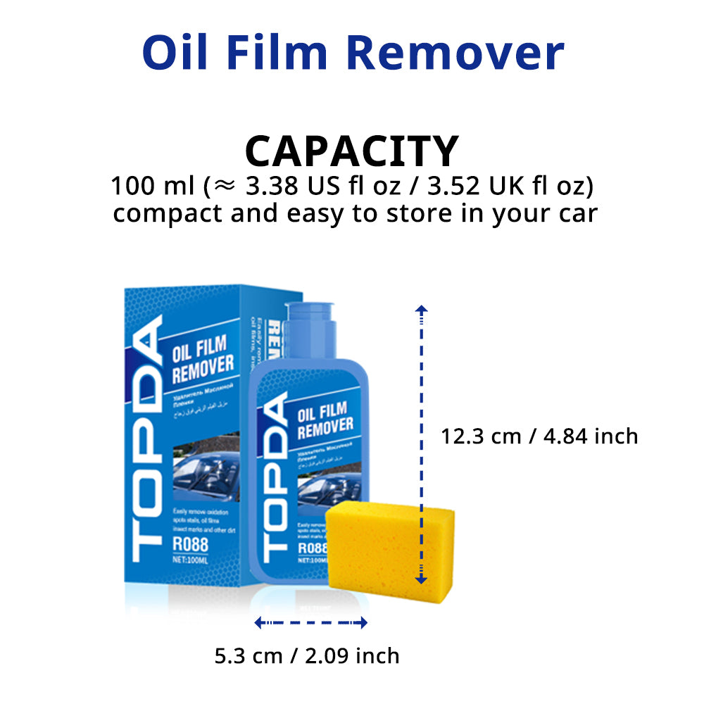 3.38 fl oz / 100 ml car glass oil film remover bottle with sponge applicator for windshield cleaning kits.