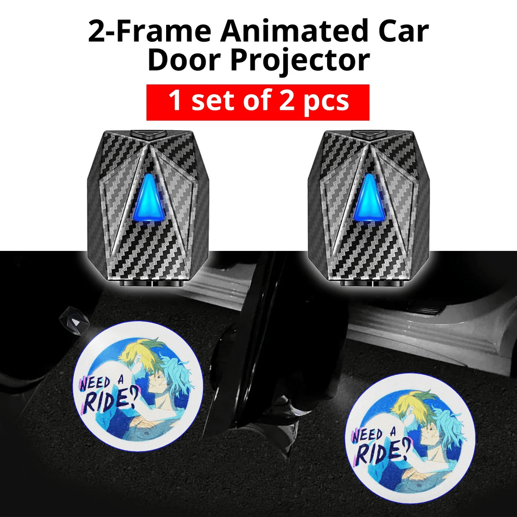 Option 2 Need a Ride artwork by Ashersmut includes one set of 2 rechargeable car door projector lights.