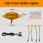 Oval amber grille light size detail with wiring layout for checking grille opening, spacing, and installation clearance.
