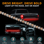 Pickup tailgate light bar adds a brighter red and amber rear lighting line for bold truck styling at night.