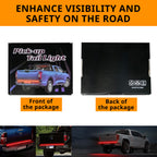 Pickup tailgate light bar package with front and back box views plus rear signal lighting scenes for road visibility.