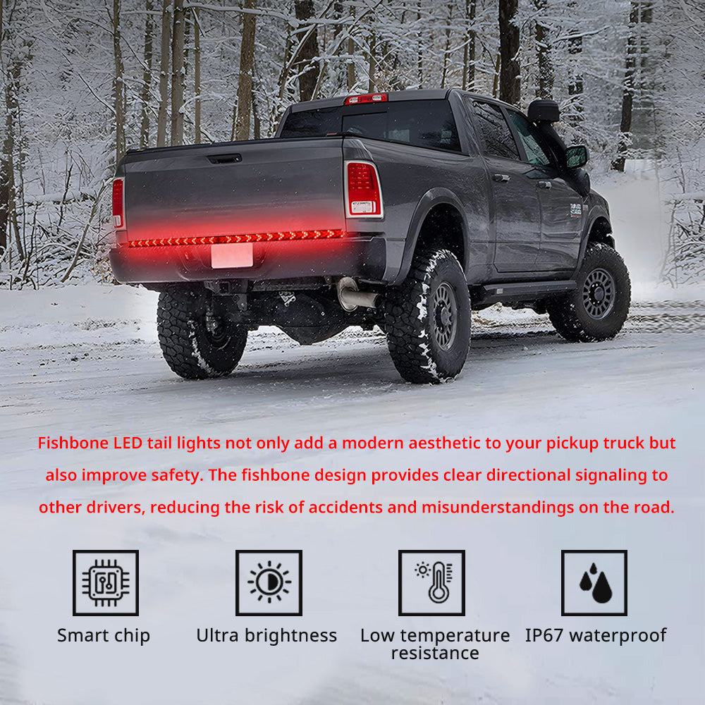 Pickup tailgate light bar with smart chip control, bright LEDs, low-temperature resistance, and weather-ready protection.