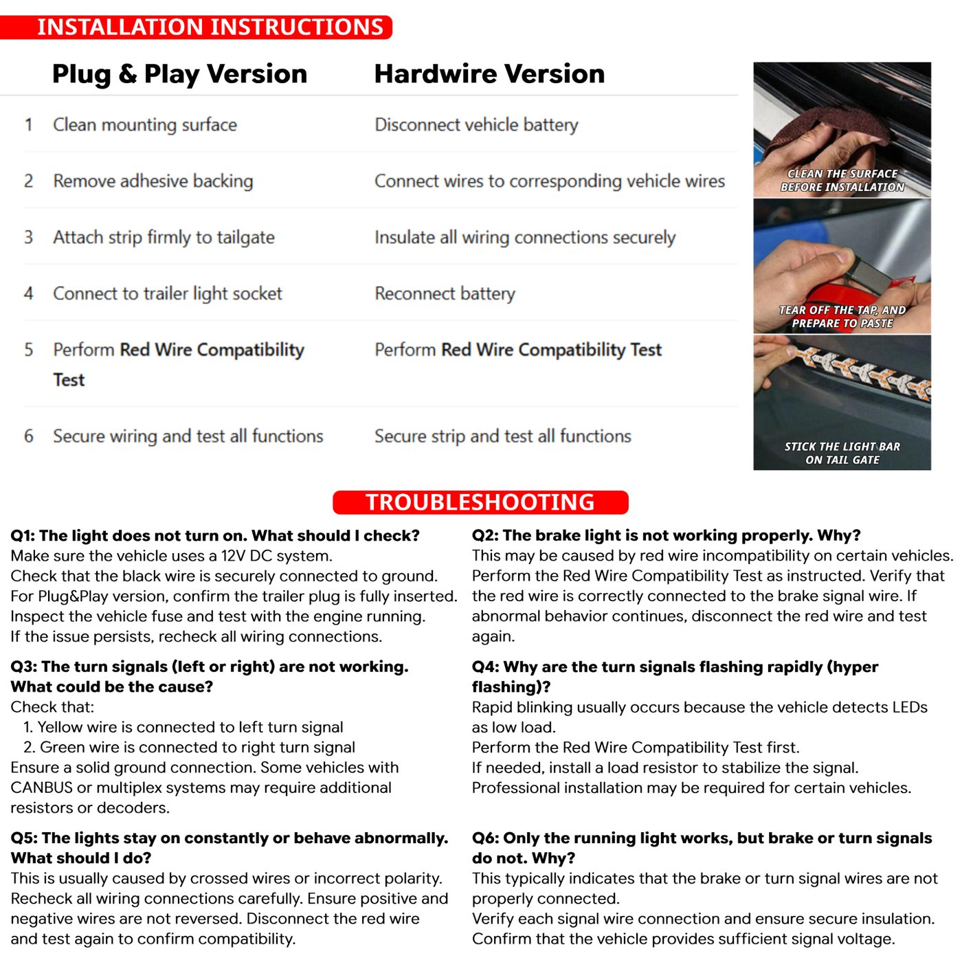 Pickup tailgate light bar wiring reference for matching the connector or wire lead before final connection.