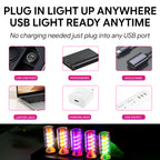 Plug-in USB LED ambient lamp works with car USB ports, laptops, power banks, adapters, and other USB power sources.