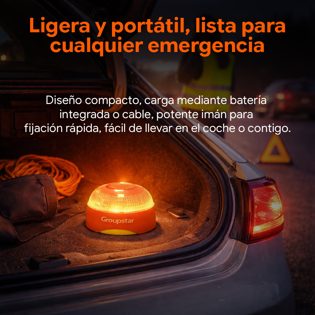 Portable V16 emergency light stores in the vehicle and stays ready for breakdowns, night stops, or roadside emergencies.