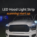 Truck hood LED light strip startup demo with scanning front-end glow for bold pickup and truck styling.