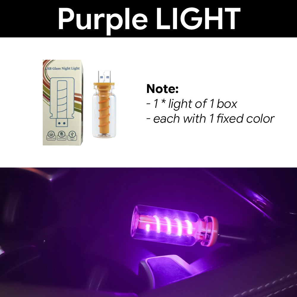 Purple USB LED ambient lamp adds a soft violet glow for car consoles, desks, and small mood-light corners.