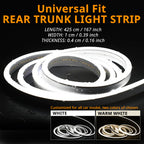 Rear trunk LED strip with 42.5-inch length, slim profile, and cold white or warm white lighting options.