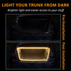Rear trunk light strip brightens a dark cargo area so luggage and gear are easier to see after installation.