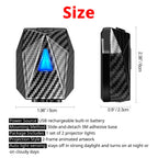 Rechargeable door projector size details with USB built-in battery, slide-and-detach 3M base, and 2-frame projection notes.