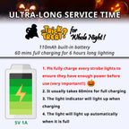 Rechargeable Halloween RGB lights with 1-hour charging and long flashing-mode runtime for full-night decoration.