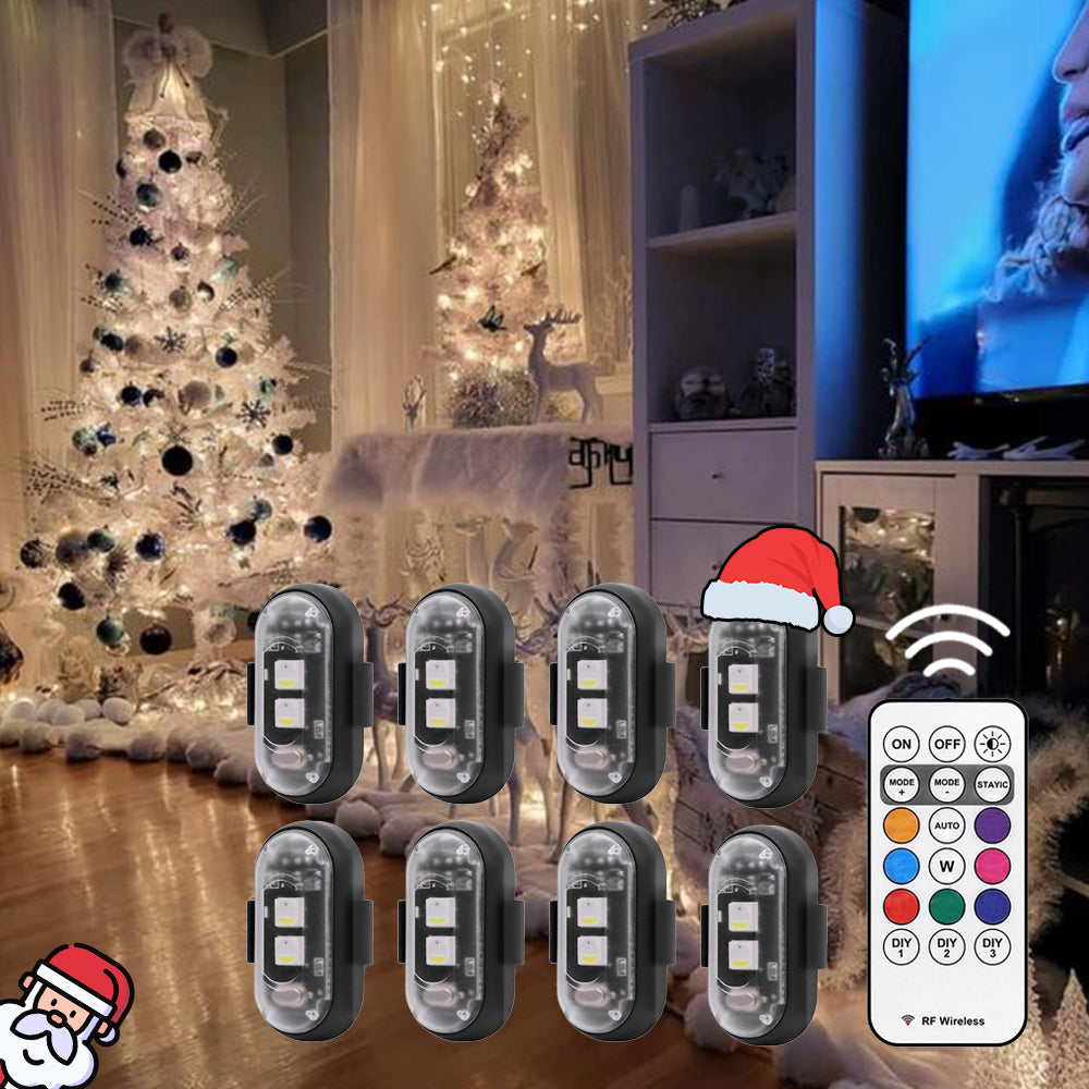 Rechargeable RGB Christmas ambient lights create a warm holiday glow around trees, shelves, windows, and cozy rooms.