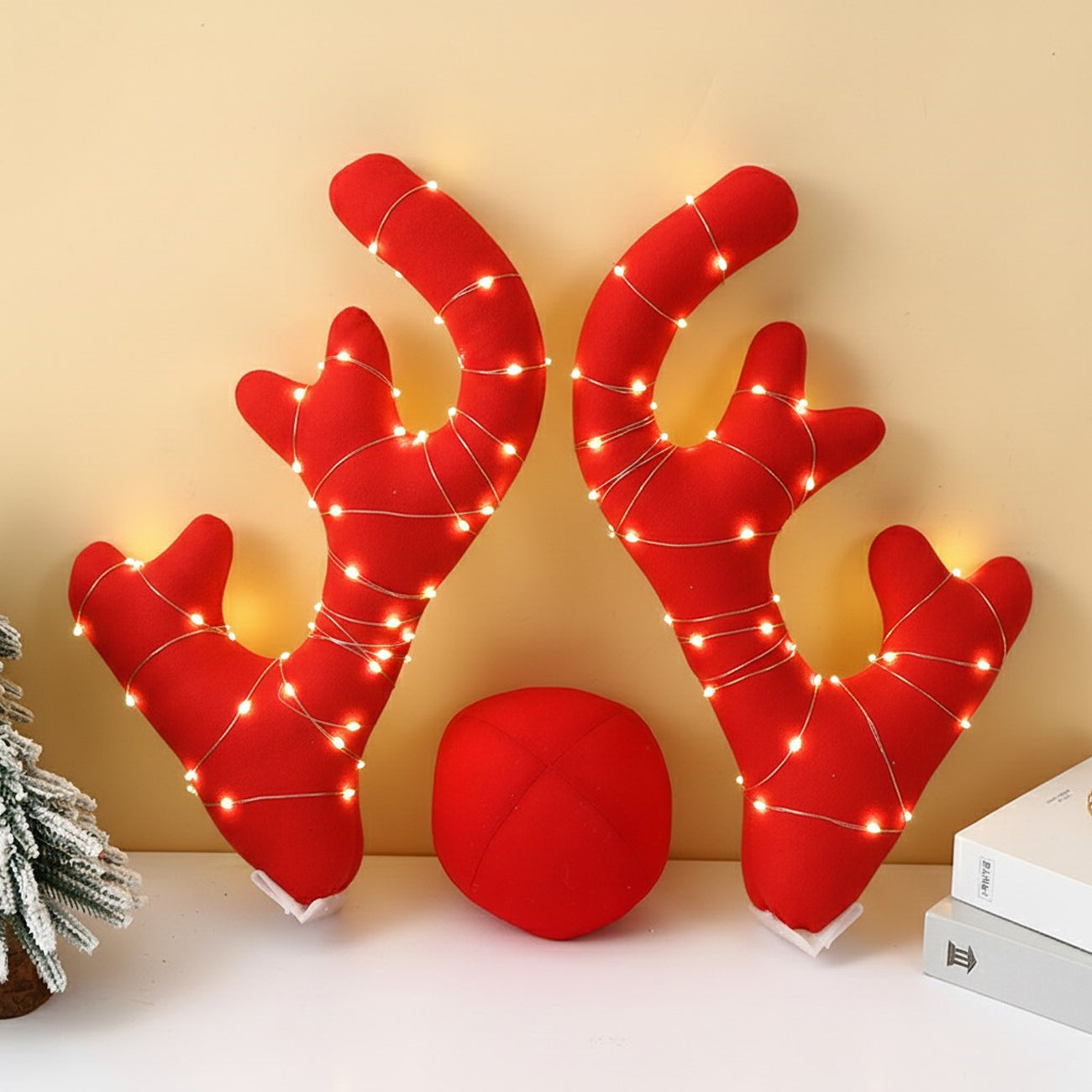 Red Christmas car antlers with matching Rudolph nose for a classic non-lighted holiday vehicle decoration.