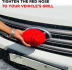 Red nose Christmas car decoration fastens to the vehicle grille to complete the Rudolph front-end look.