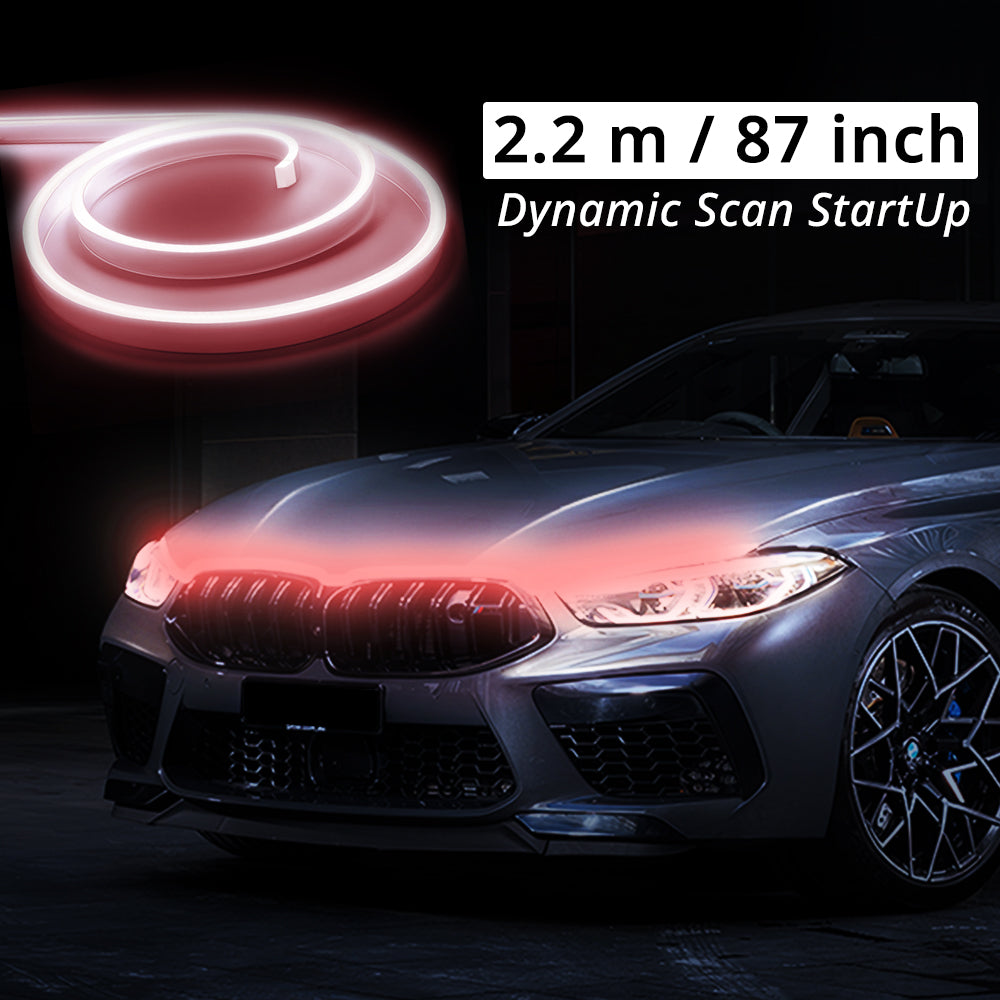 Red truck hood LED strip in 87-inch length for wide hood lines and aggressive night styling.