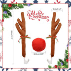 Reindeer car antlers kit with plush antlers, red nose, and size details for holiday vehicle decoration.