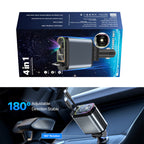 Retractable car charger retail box with adjustable socket view and compact starry LED light design for cars.