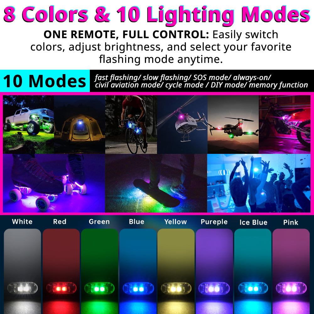 RGB car underglow lights offer 8 colors and 10 lighting modes for custom night styling.