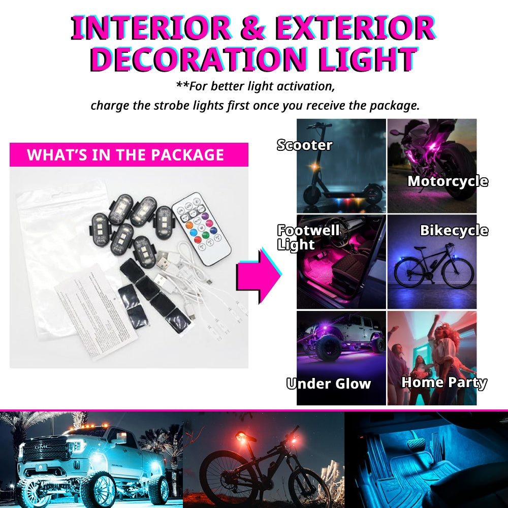 RGB scooter deck light kit includes multiple rechargeable lights for deck glow, underglow, and small gear accents.