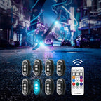 RGB skateboard underglow lights add a bright blue street glow under the board for night cruising style.