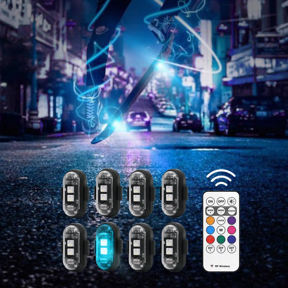 RGB skateboard underglow lights add a bright blue street glow under the board for night cruising style.