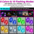 RGB strobe lights offer 8 colors and 10 flashing modes for steady glow, flash effects, and custom accent lighting.
