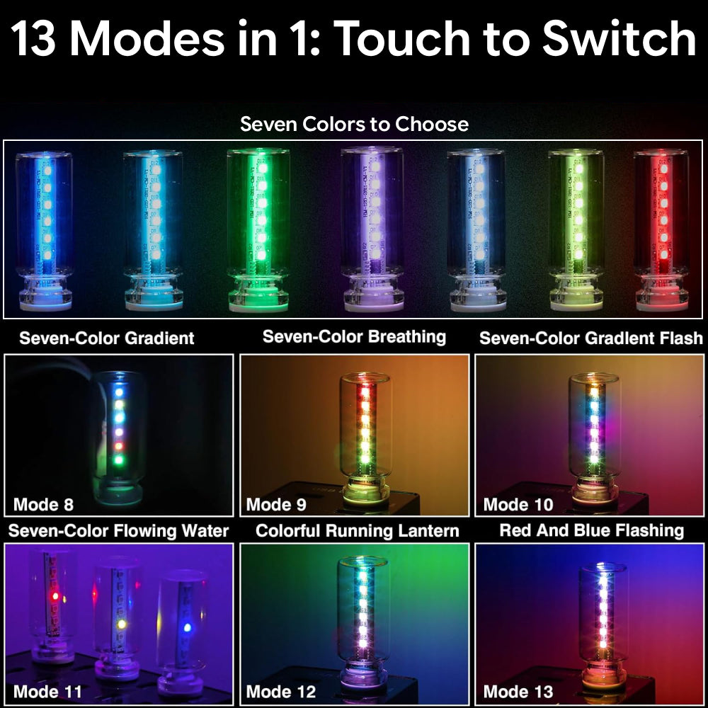 RGB USB mood light offers 13 touch-switch modes with colorful gradients, breathing effects, and ambient glow.
