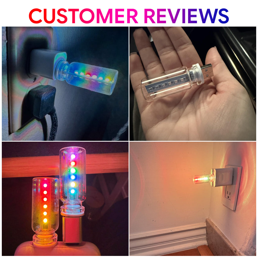 RGB USB mood light used in cars, desks, bedrooms, and small spaces for soft colorful ambient lighting.