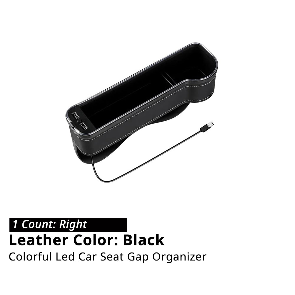 Right-side black car seat gap organizer with USB cable for extra storage beside the passenger or driver seat.