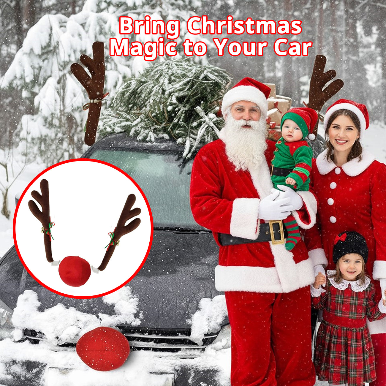 Rudolph car decoration adds a fun Christmas touch for family photos, winter events, and holiday road trips.