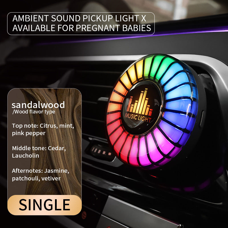 Sandalwood scent car air freshener refill paired with RGB vent light for a warmer cabin fragrance mood.