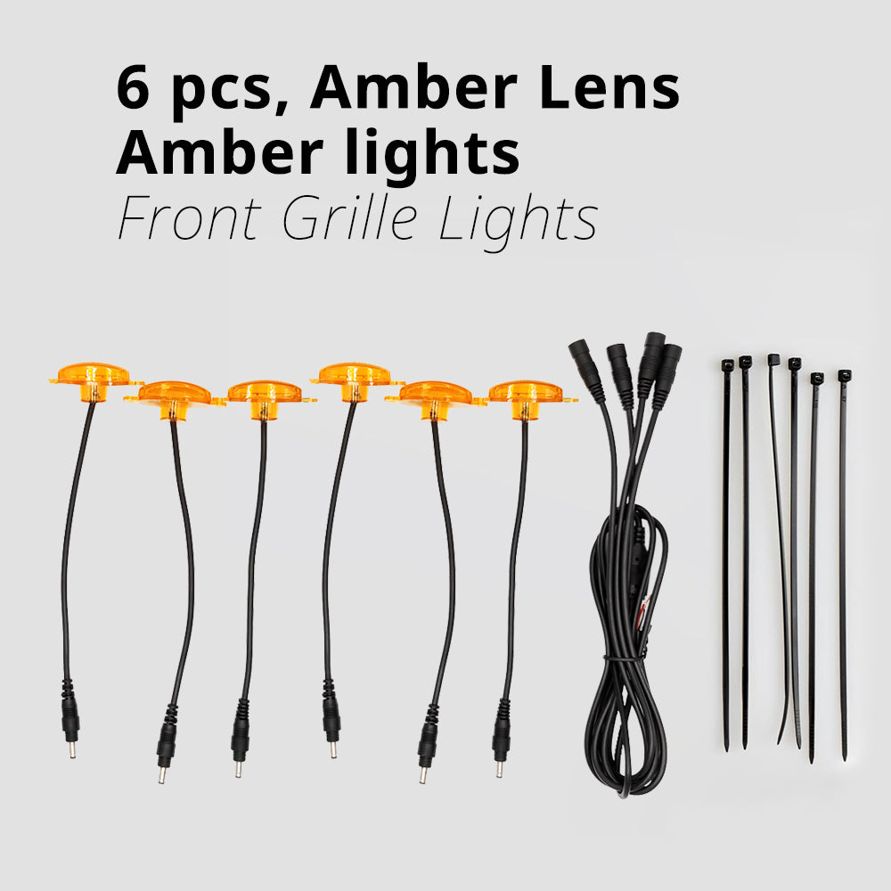 6-piece amber lens grille light kit for a fuller amber front-end marker light setup on trucks and SUVs.